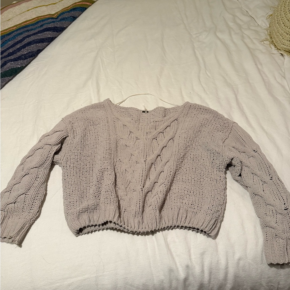 Free People V-Neck Cable Knit Sweater - Cream